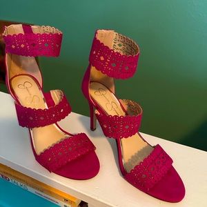 Jessica Simpson Hot Pink Laser-Cut Ankle Strap Heels